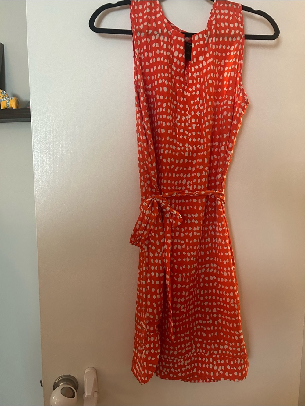 Ann Taylor Orange and White Sleeveless Tie-Waist Dress